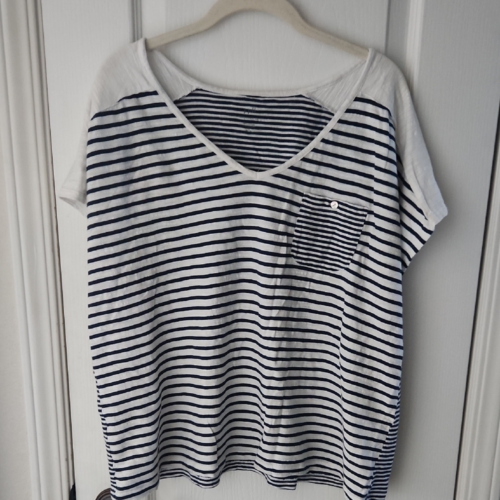 J. Jill‎ Navy and White Striped Tee